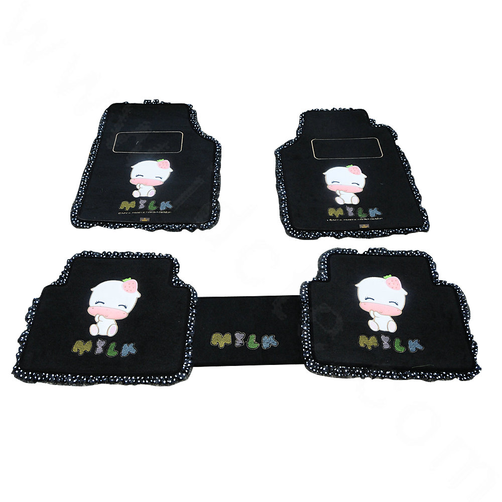 Sale Cute Heated Lace Universal Carpet Decorative Car Floor Mats Plush 5pcs Sets For Girls - Black