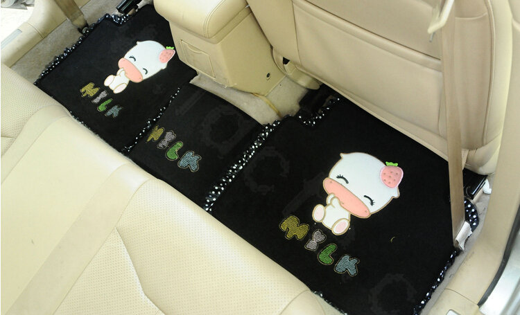 Sale Cute Heated Lace Universal Carpet Decorative Car Floor Mats Plush 5pcs Sets For Girls - Black