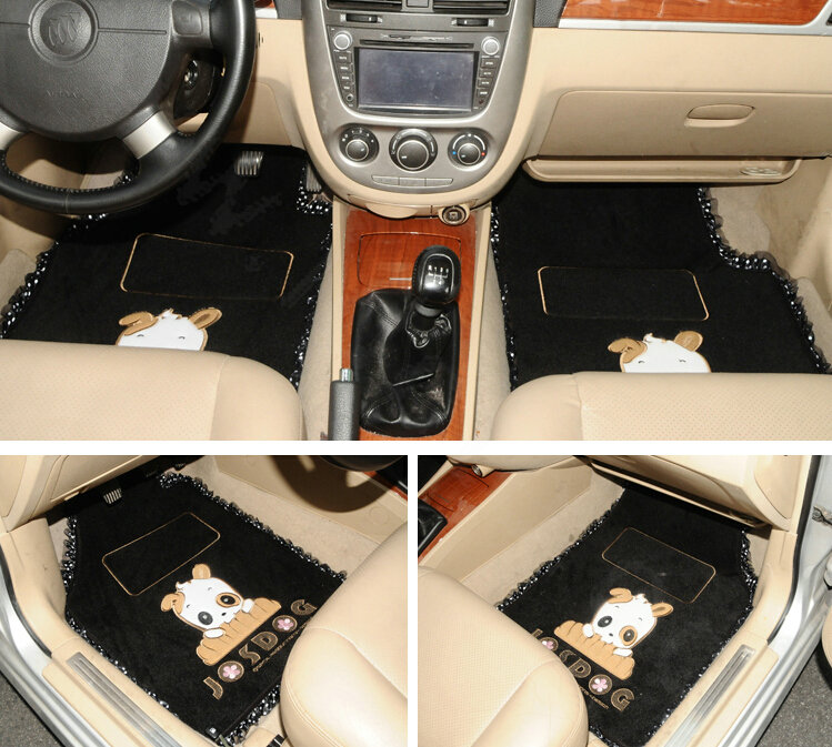Sale Embroidered Lace Universal Factory Carpet Josdog Car Floor Mats Plush 5pcs Sets For Girls - Black
