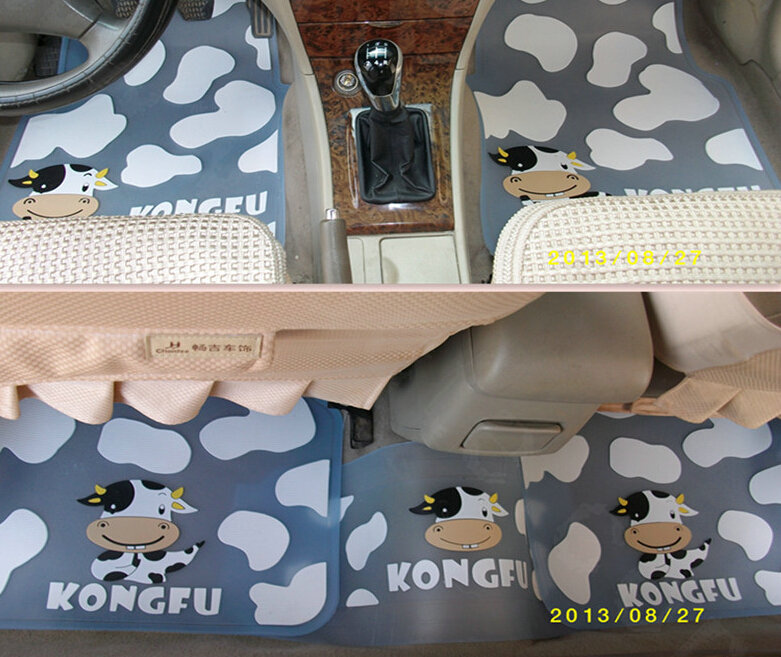 Sale Fashion Cow Print Universal Mud Carpet Clear Car Floor Mats Rubber 5pcs Sets - White