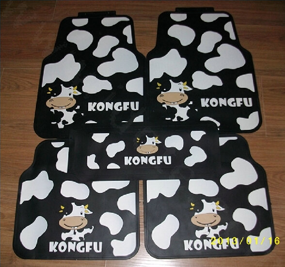 Sale Fashion Cow Print Universal Mud Carpet Decorative Car Floor Mats Rubber 5pcs Sets - Black