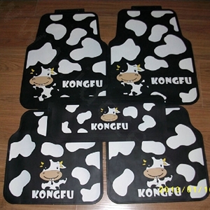Sale Fashion Cow Print Universal Mud Carpet Decorative Car Floor Mats Rubber 5pcs Sets - Black