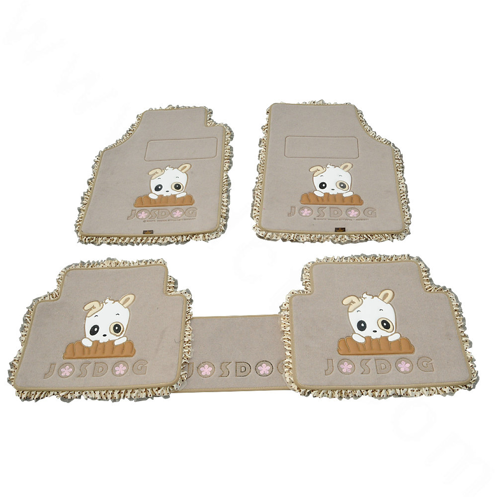 Sale Lace Universal Front Rear Carpet Chihuahua Car Floor Mats Plush 5pcs Sets For Girls - Beige