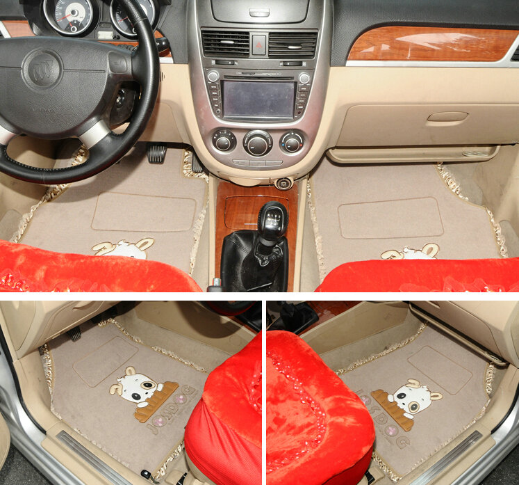 Sale Lace Universal Front Rear Carpet Chihuahua Car Floor Mats Plush 5pcs Sets For Girls - Beige