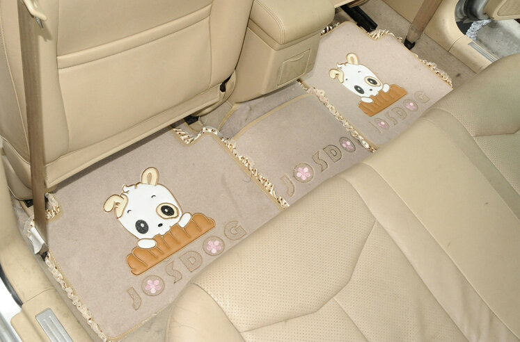 Sale Lace Universal Front Rear Carpet Chihuahua Car Floor Mats Plush 5pcs Sets For Girls - Beige