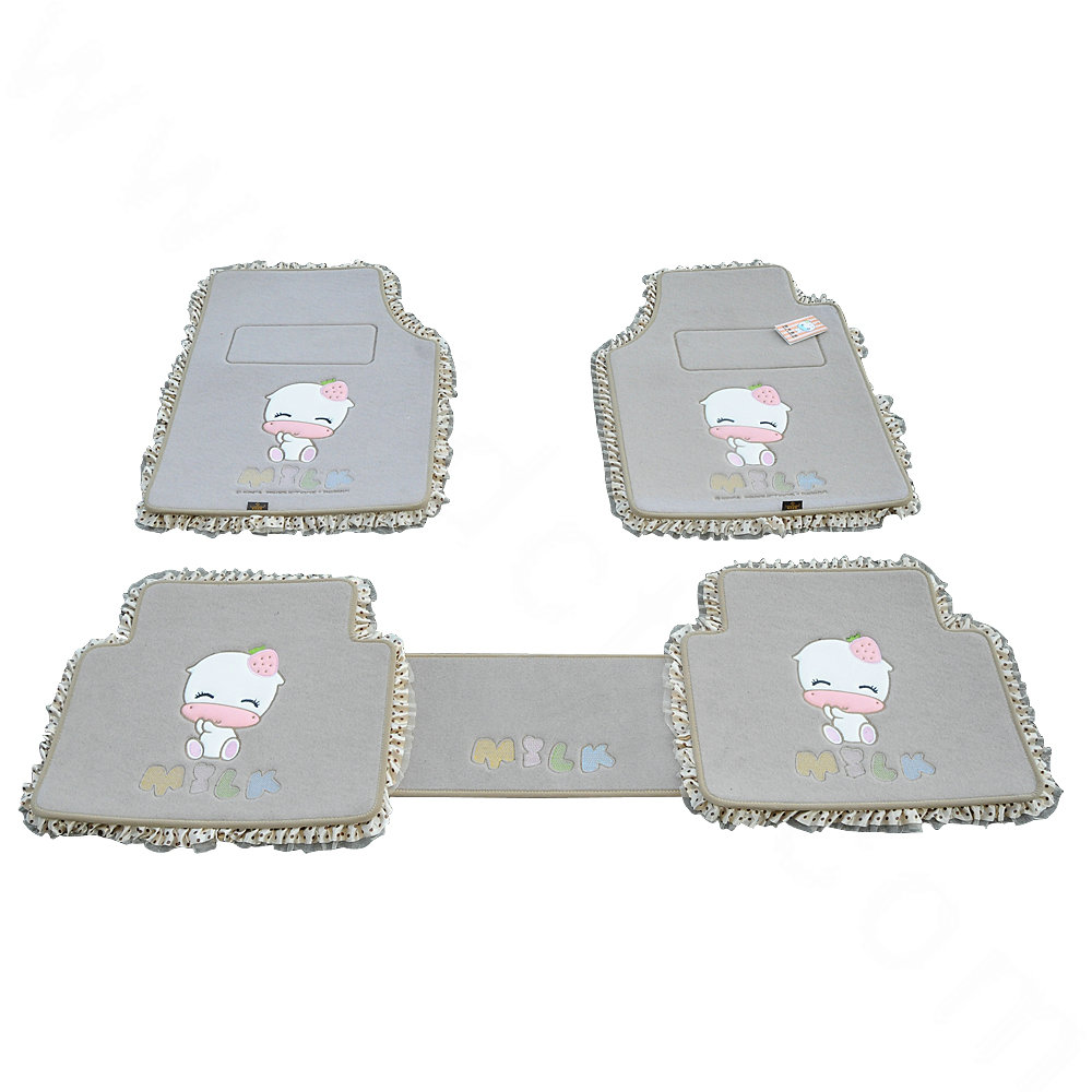Sale Lace Universal Front Rear Carpet Decorative Car Floor Mats Plush 5pcs Sets For Girls - Beige