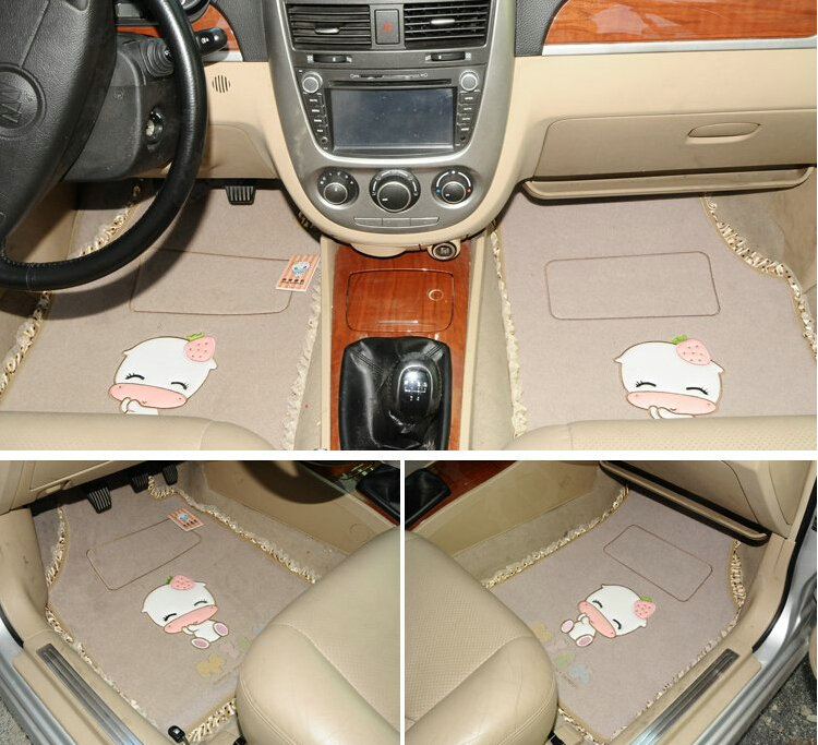 Sale Lace Universal Front Rear Carpet Decorative Car Floor Mats Plush 5pcs Sets For Girls - Beige