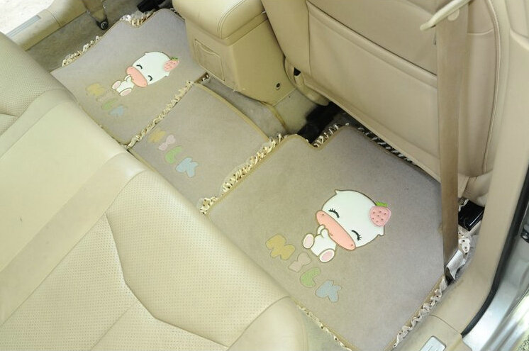 Sale Lace Universal Front Rear Carpet Decorative Car Floor Mats Plush 5pcs Sets For Girls - Beige