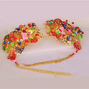 Beautiful Bride Classic Costume Tassel Multicolor Phoenix Coronet Hair Clasp Cheongsam Married Bridal Hair Accessories
