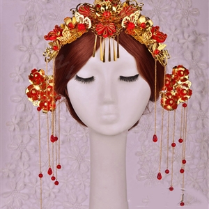 Elegant Bride Classic Costume Tassel Phoenix Coronet Hair Comb Cheongsam Wedding Bridal Hair Accessories