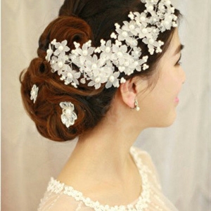 Elegant Pearl Crystal Bead Lace Flower Hairwear Wedding Bride Headband Bridal Hair Accessories