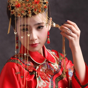 Luxury Bride Chinese style Costume Butterfly Tassel Phoenix Coronet Cheongsam Wedding Bridal Hair Accessories