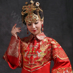 Luxury Bride Chinese style Costume Tassel Phoenix Coronet Wedding jewelry Bridal Cheongsam Hair Accessories