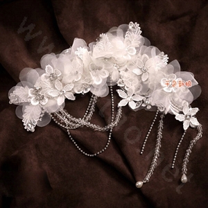 Luxury Crystal Bead Lace Flower Tassel Hairwear Wedding Bride Headband Bridal Hair Accessories