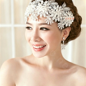 Luxury Pearl Crystal Lace Flower Hairwear Wedding Bride Headband Bridal Hair Accessories