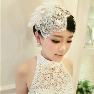 Luxury Rhinestone Lace Flower Tassel Hairwear Hats Wedding Bride Headband Bridal Hair Accessories