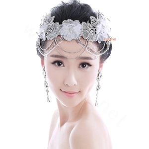 Luxury Rhinestone Lace Flower Tassel Hairwear Wedding Bride Headband Bridal Hair Accessories