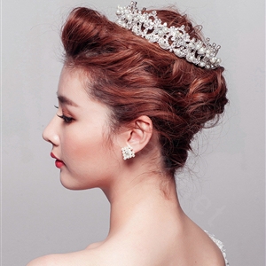Luxury Round Pearl Crystal Large Crown Bridal Hairwear Wedding Dress Bride Headband Hair Accessories