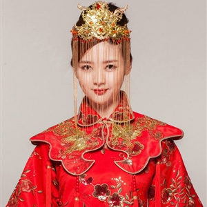 Luxury Vintage Gold Flower Tassel Crystal Bead Wedding Headband Bridal Cheongsam Hair Accessories