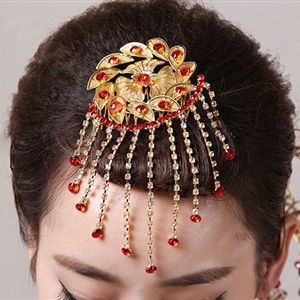 Simple Bride Flower Tassel Phoenix Coronet Hair Comb Cheongsam Wedding Bridal Hair Accessories