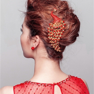 Unique Peacock Red Crystal Bridal Hair Combs Vintage Wedding Dress Bride Headband Hair Accessories