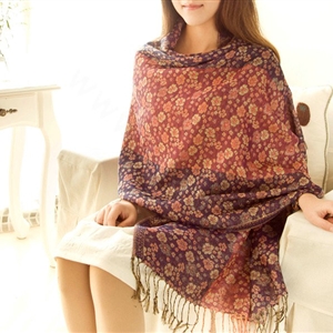 Classic Autumn and Winter Cape Tassels Floral Print Shawl National Style Warm Long Scarf - Blue