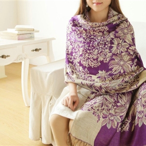 Elegant Extra large Jacquard Tassels Cape Floral Print Shawl National Style Warm Long Scarf - Purple