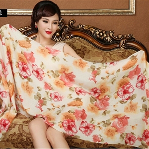 Classic Beautiful Floral Printing Wool Scarf Shawls Women Long Warm Pashmina Cape - Orange