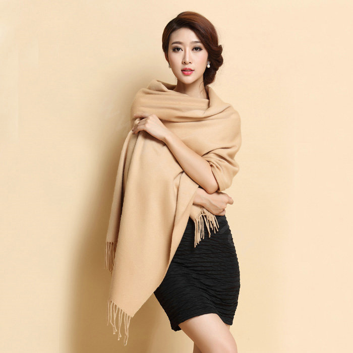 Classic Solid Color Long Wool Shawls Berber Fleece Scarf Women Winter Thicken Tassels Cape - Camel