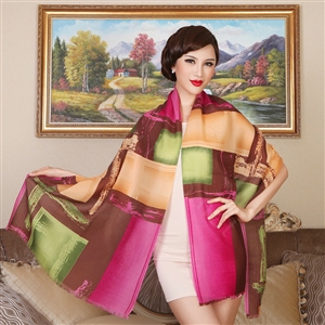 Economic Geometry Printing Wool Scarf Shawls Women Long Warm Pashmina Cape - Coffee