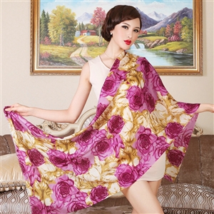 Economic Peony Flower Printing Wool Scarf Shawls Women Long Warm Pashmina Cape - Purple