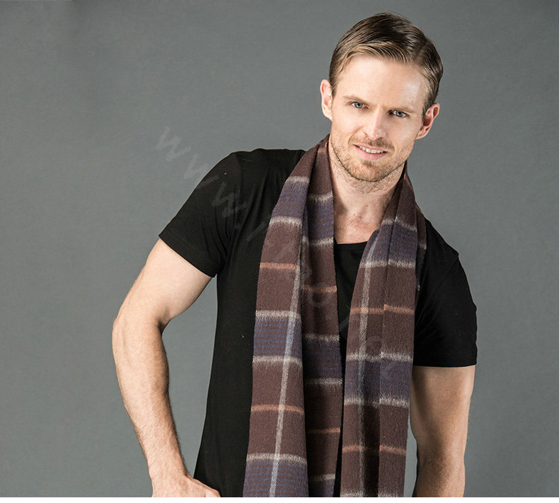 Fashion England Lattice Long Wool Scarf Man Winter Thicken Cashmere Tassels Muffler - Coffee+Blue