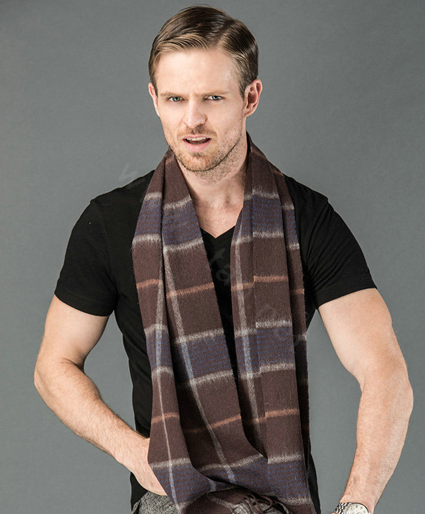 Fashion England Lattice Long Wool Scarf Man Winter Thicken Cashmere Tassels Muffler - Coffee+Blue