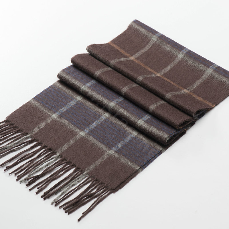 Fashion England Lattice Long Wool Scarf Man Winter Thicken Cashmere Tassels Muffler - Coffee+Blue
