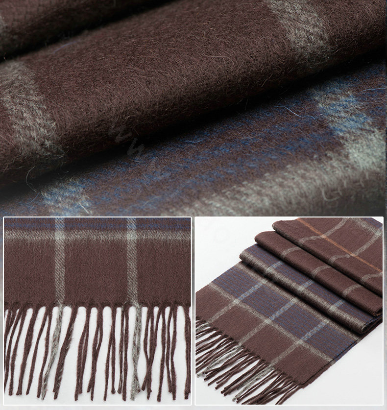 Fashion England Lattice Long Wool Scarf Man Winter Thicken Cashmere Tassels Muffler - Coffee+Blue