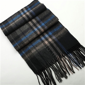 Fashion England Lattice Long Wool Scarf Man Winter Thicken Cashmere Tassels Muffler - Gray+Blue