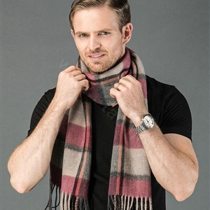Fashion England Lattice Long Wool Scarf Man Winter Thicken Cashmere Tassels Muffler - Gray+Orange