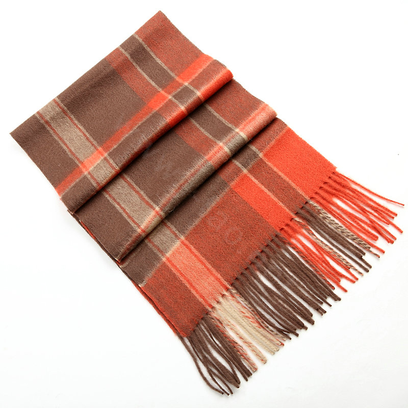 Fashion England Lattice Long Wool Scarf Man Winter Thicken Cashmere Tassels Muffler - Orange