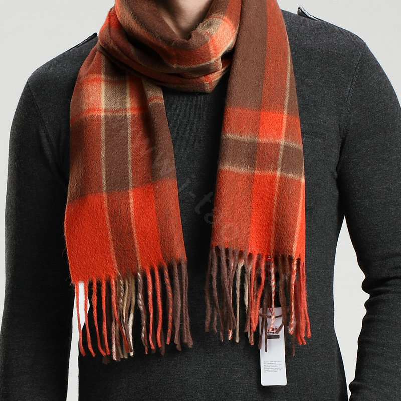 Fashion England Lattice Long Wool Scarf Man Winter Thicken Cashmere Tassels Muffler - Orange