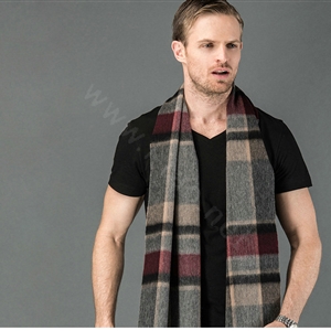 Fashion England Lattice Long Wool Scarf Man Winter Thicken Cashmere Tassels Muffler - Red+Gray