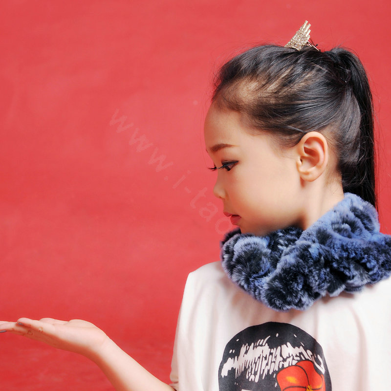 Fashion Kids Knitted Rex Rabbit Fur Scarf Children Winter Thicken Baby Neck Wrap Fur Collar - Blue