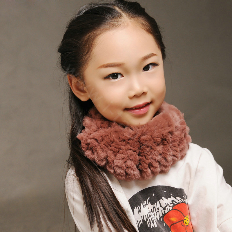 Fashion Kids Knitted Rex Rabbit Fur Scarf Children Winter Thicken Baby Neck Wrap Fur Collar - Coffee
