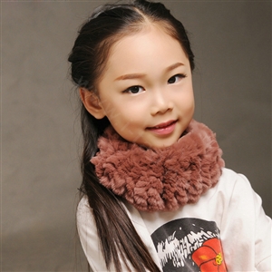 Fashion Kids Knitted Rex Rabbit Fur Scarf Children Winter Thicken Baby Neck Wrap Fur Collar - Coffee