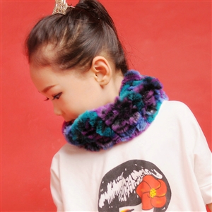 Fashion Kids Knitted Rex Rabbit Fur Scarf Children Winter Thicken Baby Neck Wrap Fur Collar - Purple+Blue