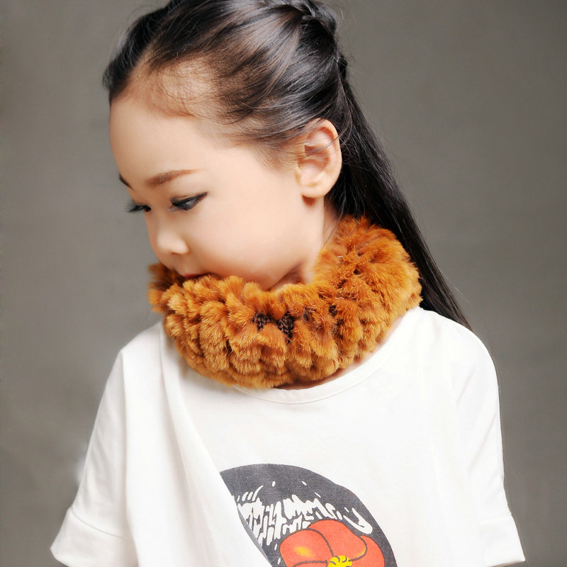 Fashion Kids Knitted Rex Rabbit Fur Scarf Children Winter Thicken Baby Neck Wrap Fur Collar - Yellow