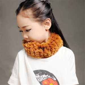 Fashion Kids Knitted Rex Rabbit Fur Scarf Children Winter Thicken Baby Neck Wrap Fur Collar - Yellow