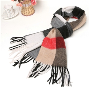 Fashion Plaid Long Wool Scarf Man Winter Thicken Business Casual Cashmere Tassels Muffler - Black Camel