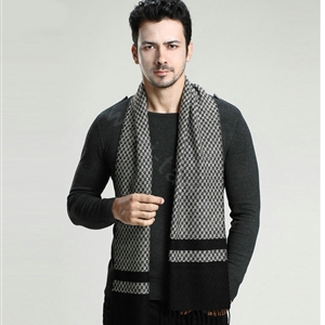 Fashion Retro Britain Lattice Wool Scarf Man Winter Thicken Cashmere Tassels Muffler - Black