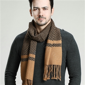 Fashion Retro Britain Lattice Wool Scarf Man Winter Thicken Cashmere Tassels Muffler - Camel