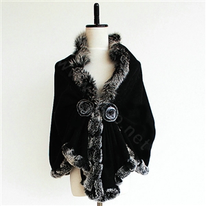 Genuine Wool Shawls Fox fur Thicken Scarf Women Winter Warm Solid Color Pashmina Poncho - Black